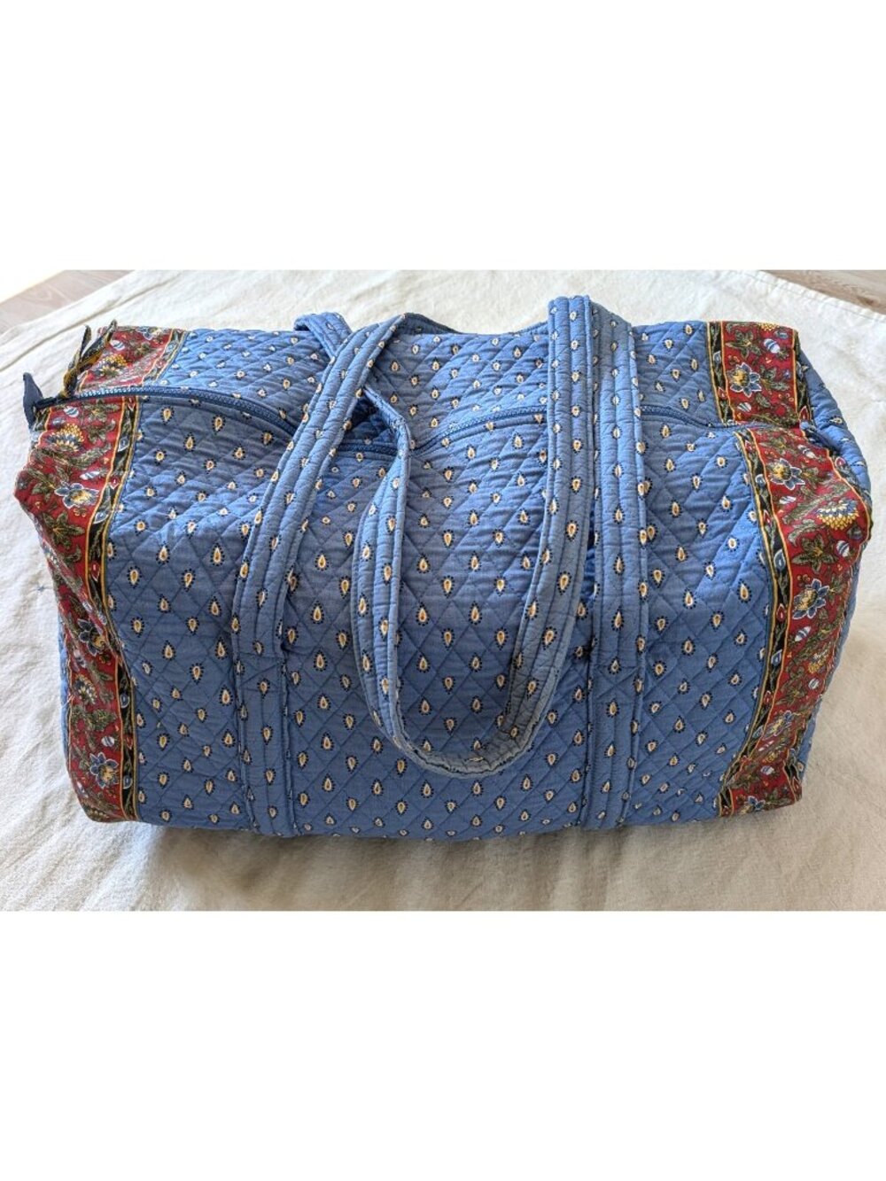 Vera Bradley Vintage 90s XL Travel Duffel French Blue Retired Quilted Cotton USA